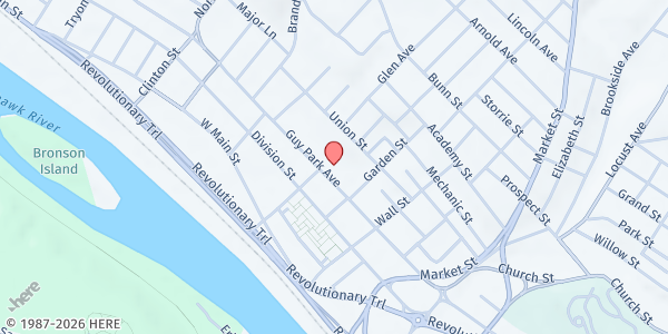 Map showing AMEN Food Pantry at 105 Guy Park Ave, Amsterdam, NY