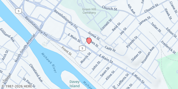 Map showing Amsterdam Calvary Food Pantry at 200 East Main Street, Amsterdam, NY