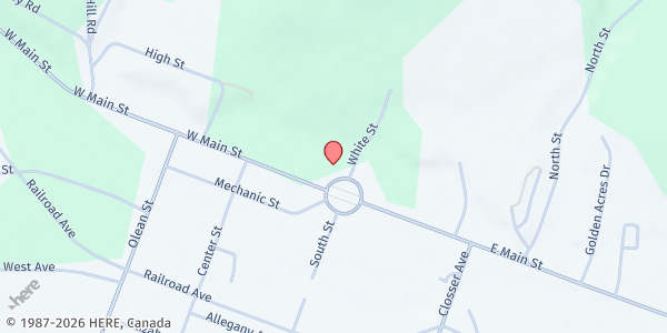 Map showing First Baptist Church at 10 Park Cir, Angelica, NY
