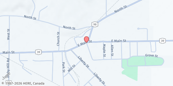 Map showing Pioneer Association of Churches at 200 East Main Street, Arcade, NY