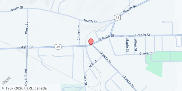 Map showing Pioneer Association of Churches Food Pantry at 212 East Main Street, Arcade, NY