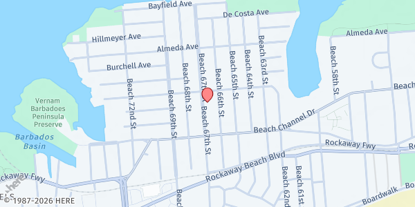 Map showing Battalion Pentecostal Assembly, Inc. at 4-54 Beach 67th Street, Arverne, NY