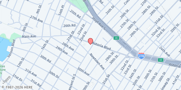 Map showing Catholic Charities Brooklyn & Queens — Queens North Family Center (at Our Lady of Mount Carmel) at 23-40 Astoria Boulevard, Astoria, NY