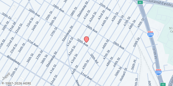 Map showing St. Joseph Roman Catholic Church at 28-47 43 Street, Astoria, NY