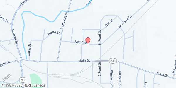 Map showing St. Vincent DePaul Society Food Pantry at 72 East Avenue, Attica, NY