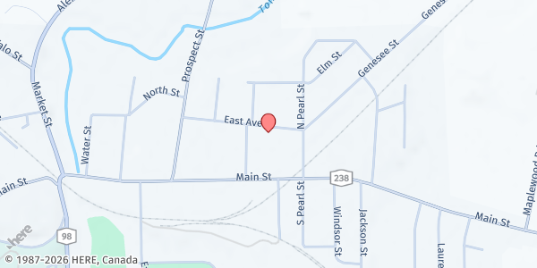 Map showing St. Vincent DePaul Society Food Pantry at 72 East Avenue, Attica, NY