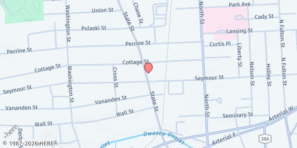 Map showing Auburn Hunger Task Force Inc. at 168 State St, Auburn, NY