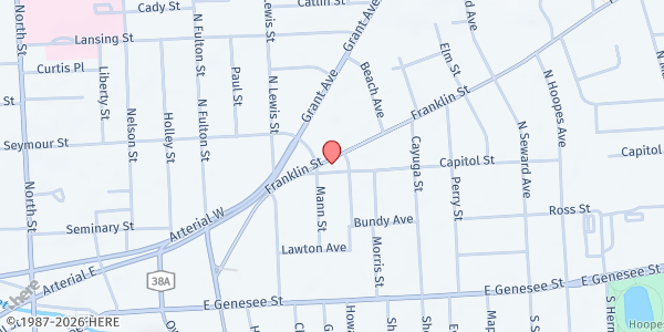 Map showing Calvary Food Pantry CNY Inc. at 90 Franklin Street, Auburn, NY