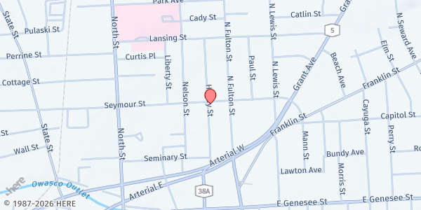 Map showing Calvary Food Pantry CNY Inc. at 52 Seymour Street, Auburn, NY