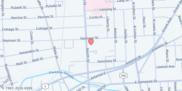 Map showing Cayuga County WIC - Auburn at 100 North St, Auburn, NY