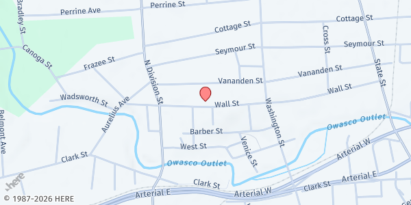 Map showing Community Soup Kitchen at 99 Wall St., Auburn, NY