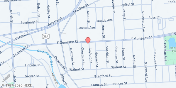 Map showing St Alphonsus Food Pantry at 90 E. Genesee Street, Auburn, NY