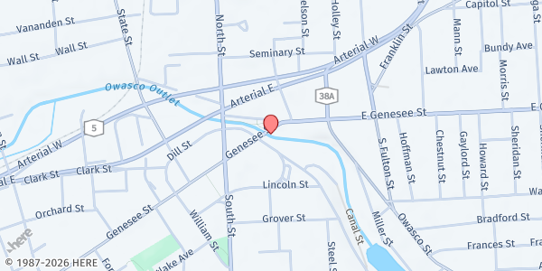 Map showing The Salvation Army of Auburn Soup Kitchen at 18 E. Genesee Street, Auburn, NY