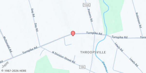 Map showing Throopsville Comm Reach Out Food Pantry at 2026 Turnpike Road, Auburn, NY
