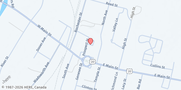 Map showing Avon Food Pantry at 108 Prospect St., Avon, NY