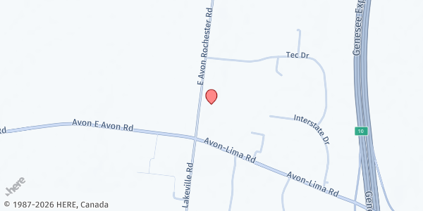 Map showing East Avon Fire Department at 1615 West Henrietta Road, Avon, NY
