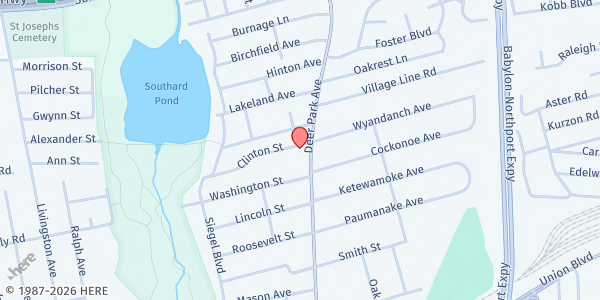 Map showing Cross of Christ Lutheran Church at 576 Deer Park Avenue, Babylon, NY