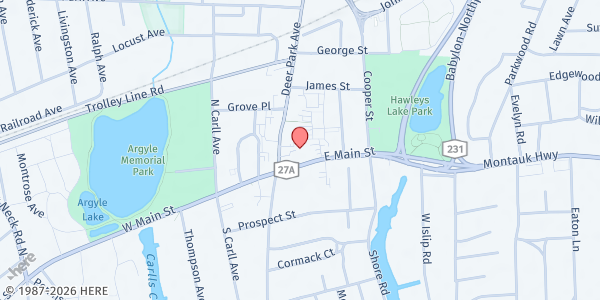 Map showing Deacon's Food Pantry at 79 E Main St., Babylon, NY