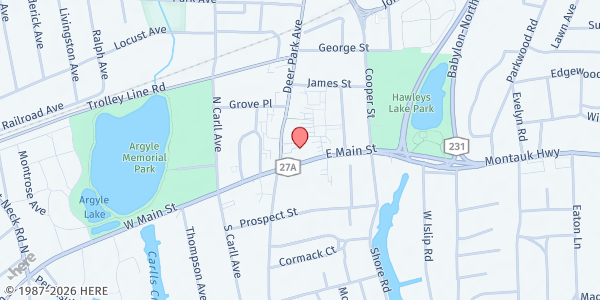 Map showing First Presbyterian Church of Babylon at 79 East Main Street, Babylon, NY