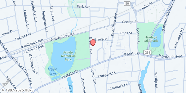 Map showing St. Joseph's at 40 Grove Pl, Babylon, NY