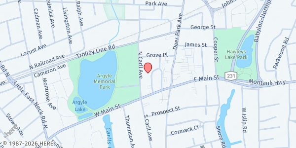 Map showing St. Joseph's Church/Babylon at 39 N. Carll Ave, Babylon, NY