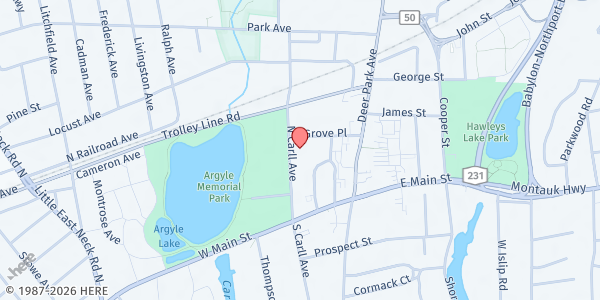 Map showing St. Joseph's Church - Babylon at 40 Grove Pl., Babylon, NY