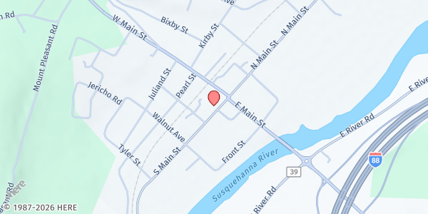 Map showing First Baptist Church at 12 S Main St, Bainbridge, NY