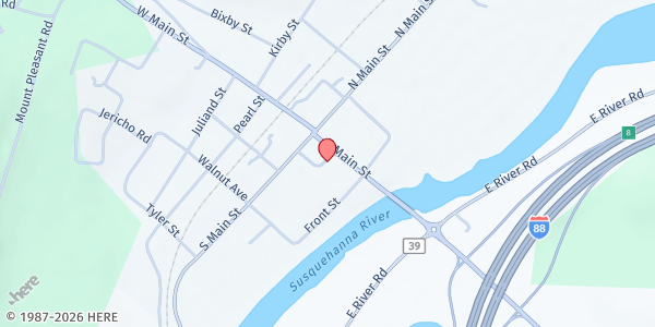 Map showing First Presbyterian Church at 3 Church St, Bainbridge, NY