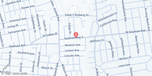 Map showing Christian Family Worship Center at 885 Seaman Ave., Baldwin, NY
