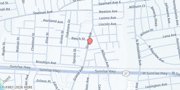 Map showing First Bethel Church at 2079 Grand Ave., Baldwin, NY