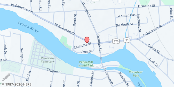 Map showing Baldwinsville Community Pantry - Food Distribution Center at 17 W Genesee St, Baldwinsville, NY