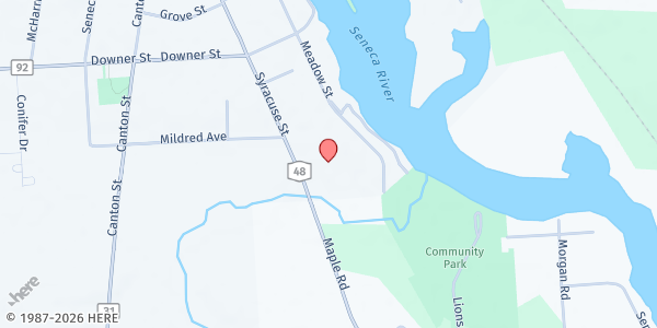 Map showing County West Peace - Food Distribution Center at 93 Syracuse St, Baldwinsville, NY