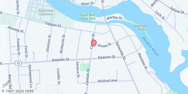 Map showing People In Action Food Pantry - Food Distribution Center at 25 Canton St, Baldwinsville, NY