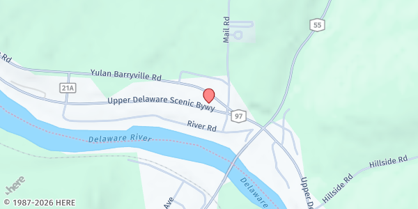 Map showing Barryville Community Church at 3396 NY-97, Barryville, NY