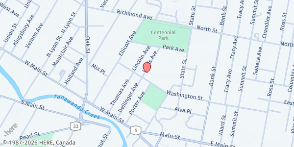 Map showing Care-A-Van Ministries Free Community Cookout at 319 West Main Street, Batavia, NY