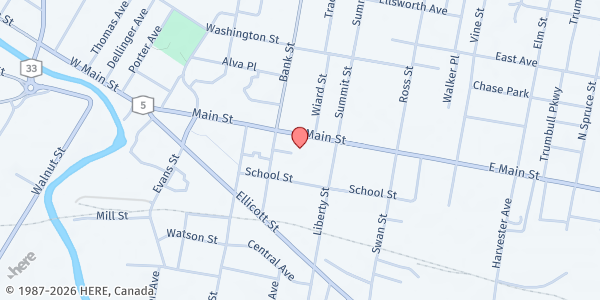 Map showing City Church, Inc at 15 Center St., Batavia, NY