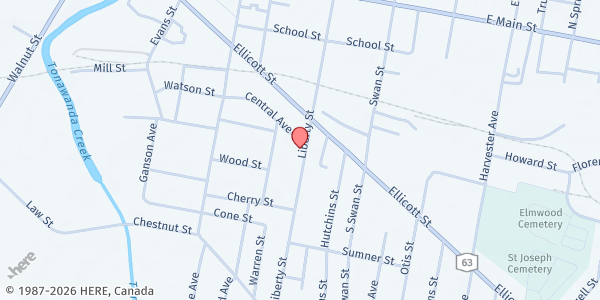 Map showing City Church, Inc at 15 Center Street, Batavia, NY