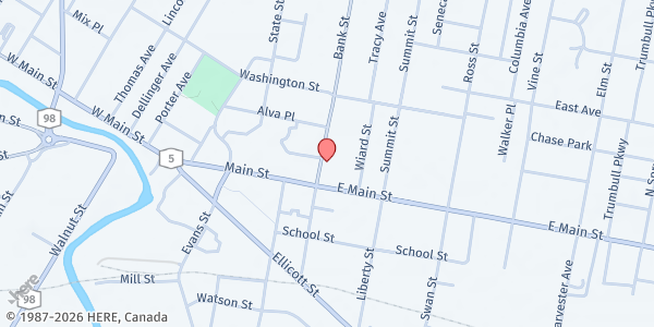 Map showing Corfu Presbyterian Church Hall at 2 Bank Street, Batavia, NY