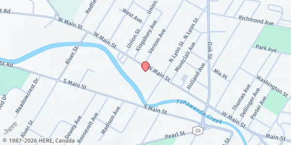 Map showing Discovery Chapel - Food Distribution Center at 315 W Main St, Batavia, NY