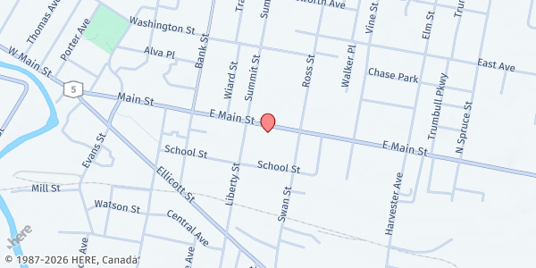 Map showing Lydia's Kitchen at 306 East Main Street, Batavia, NY