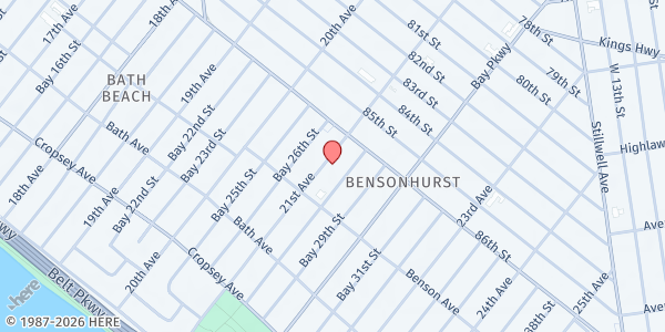 Map showing Met Council - COJO Bensonhurst at 8635 21st Avenue, Bath Beach, NY