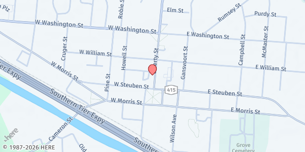 Map showing C.C. Steuben/Livingston - Bath Food Pantry at 23 Liberty St., Bath, NY