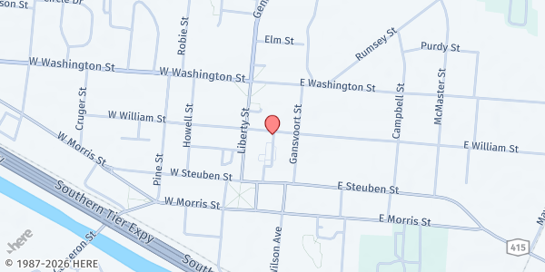 Map showing Mobile Food Pantry Bath at Municipal Parking Lot, 16 E William St, Bath, NY