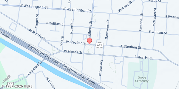 Map showing Pulteney Square Park at Steuben St and Liberty St, Bath, NY