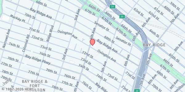 Map showing Bay Ridge Center at 411 Ovington Avenue, Bay Ridge, NY