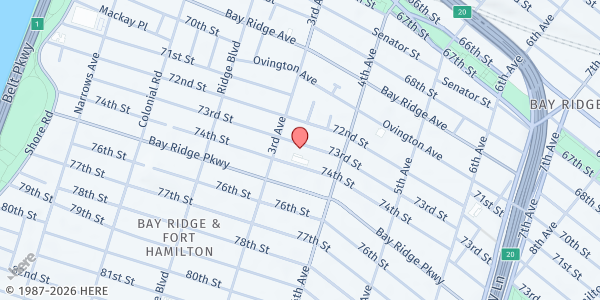 Map showing Our Lady of Angels at 330 73rd Street, Bay Ridge, NY