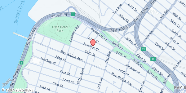 Map showing Saint Andrew the Apostle Roman Catholic Church at 6713 Ridge Boulevard, Bay Ridge, NY