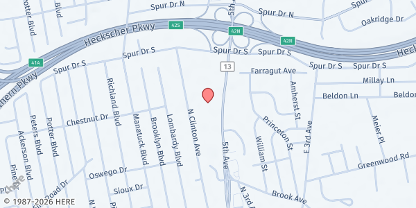 Map showing Family Service League - South Shore Family Center at 1444 Fifth Avenue, Bay Shore, NY