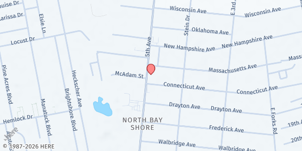 Map showing Iglesia de Dios Pentecostal MI at 1625 5th Ave., Bay Shore, NY