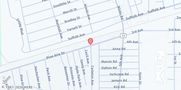 Map showing River of Life Food Pantry at 45A Pineaire Drive, Bay Shore, NY